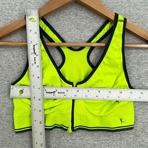 Danskin Sports Bra Womens Extra Small Lime Yellow Black Trim Front Zip RacerBack - Picture 8 of 10